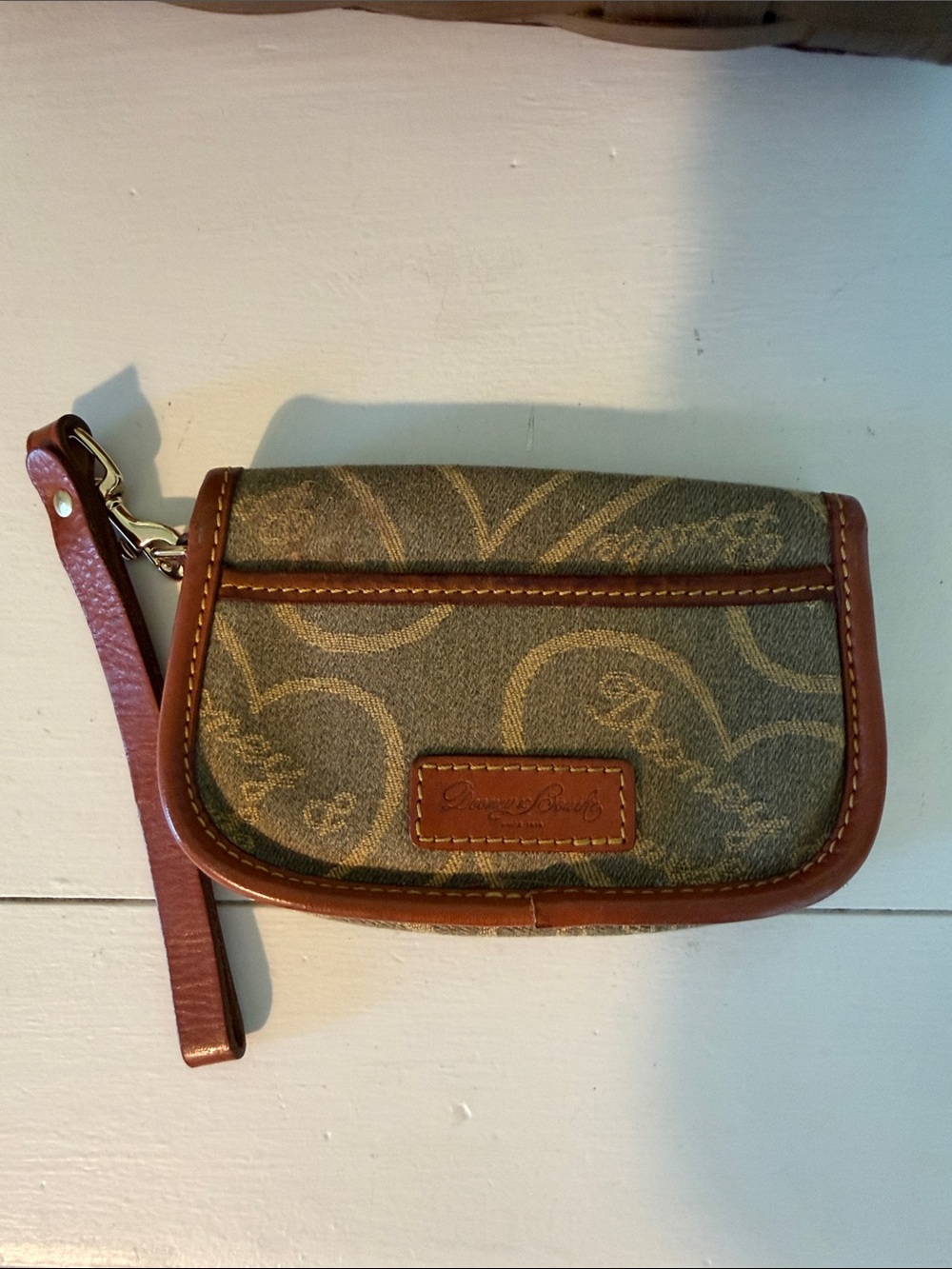 Dooney & Bourke Tan and Brown Signature Wristlet Clutch - Picture 2 of 4